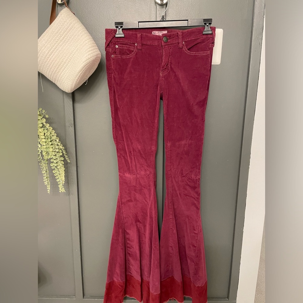 Free People super flares maroon red corduroy flares pants jeans 27 4